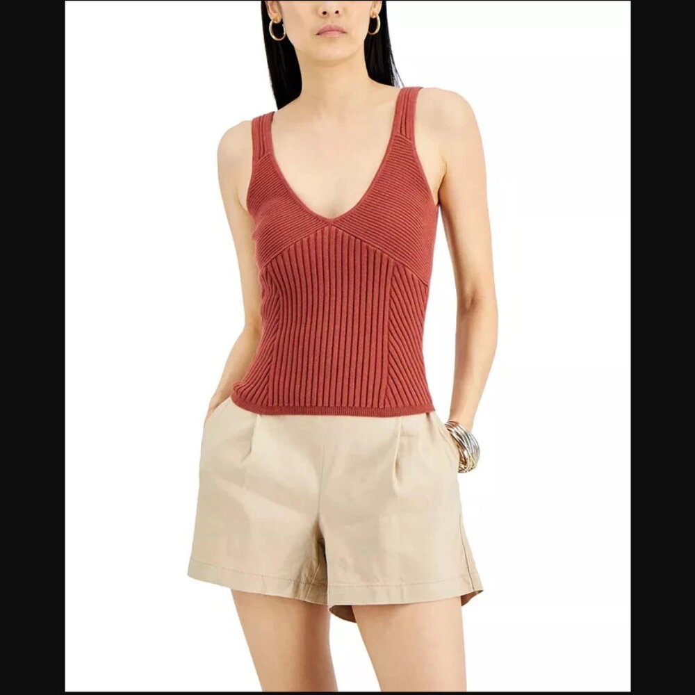 INC International Concepts Plus Size Orange Henna Ribbed Sweater Tank Top